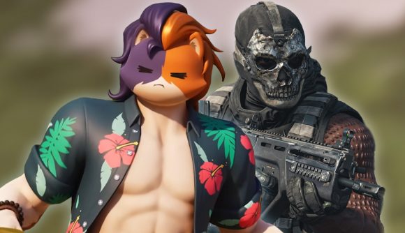 Best games like Fortnite: A Fortnite character in a cat mask, and a Warzone character